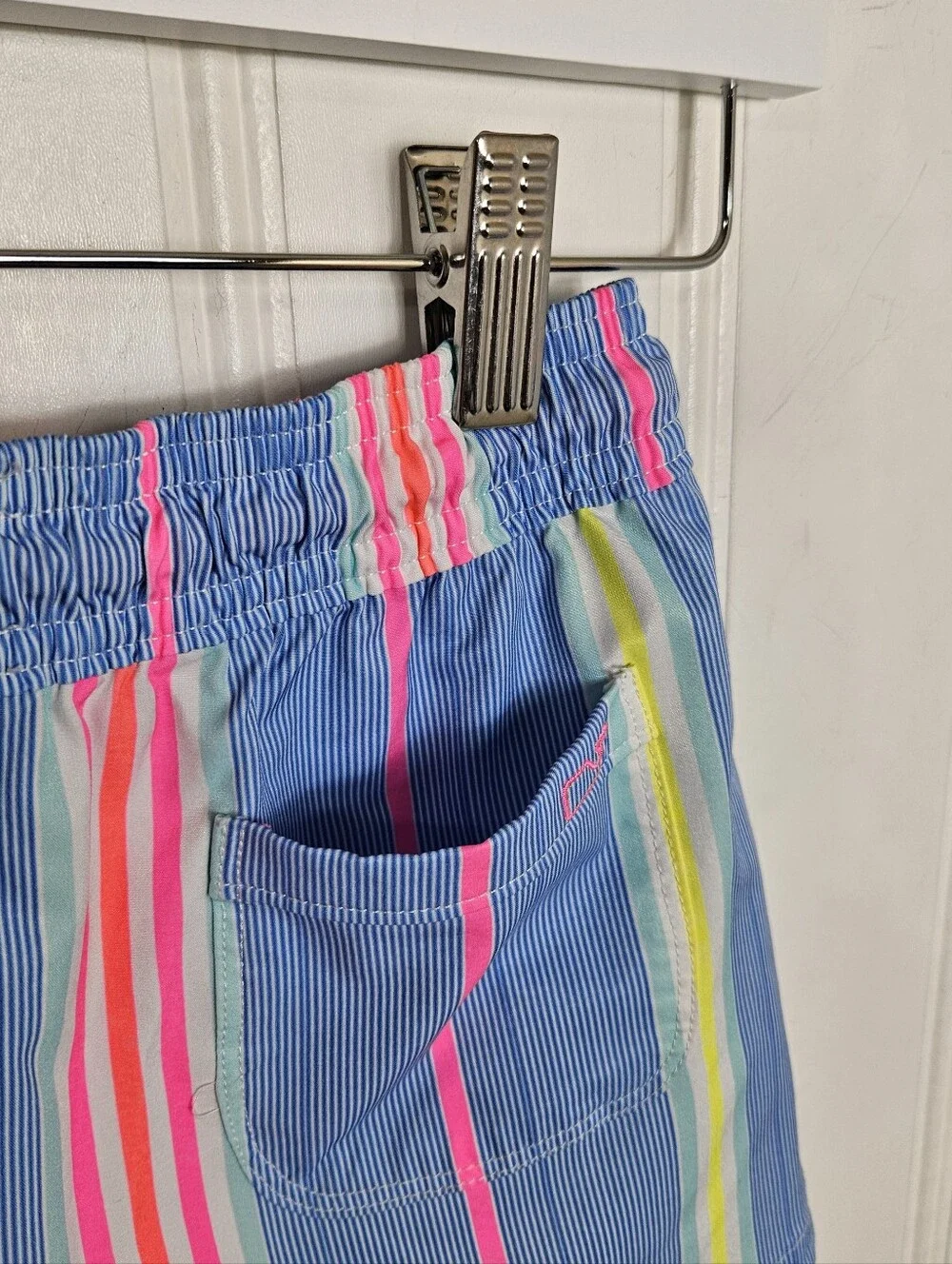 Vineyard Vines Girls Chappy Shorts S 7-8 Seersucker Swim Neon Stripe Blue Pink